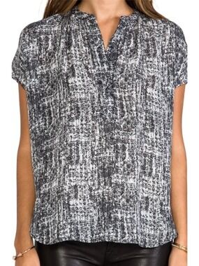 VINCE Women's White & Black Vee Placket Blouse V169210835 Sz XS $325